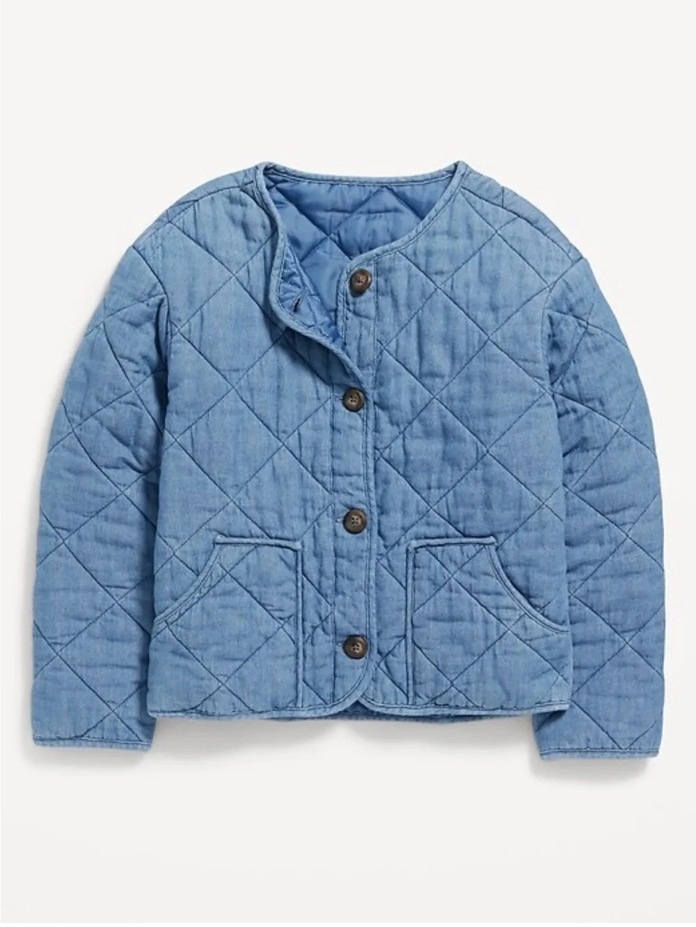 Old Navy Girls' Quilted Chambray Button-Front Jacket - Light Blue